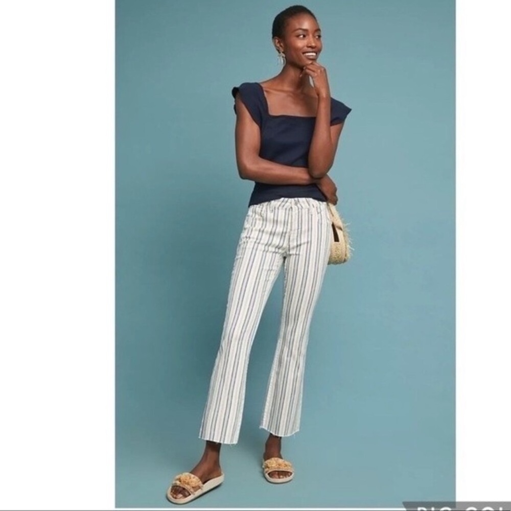 Pilcro and the Letterpress Blue and Gold Striped Cropped High-rise bootcut Pants